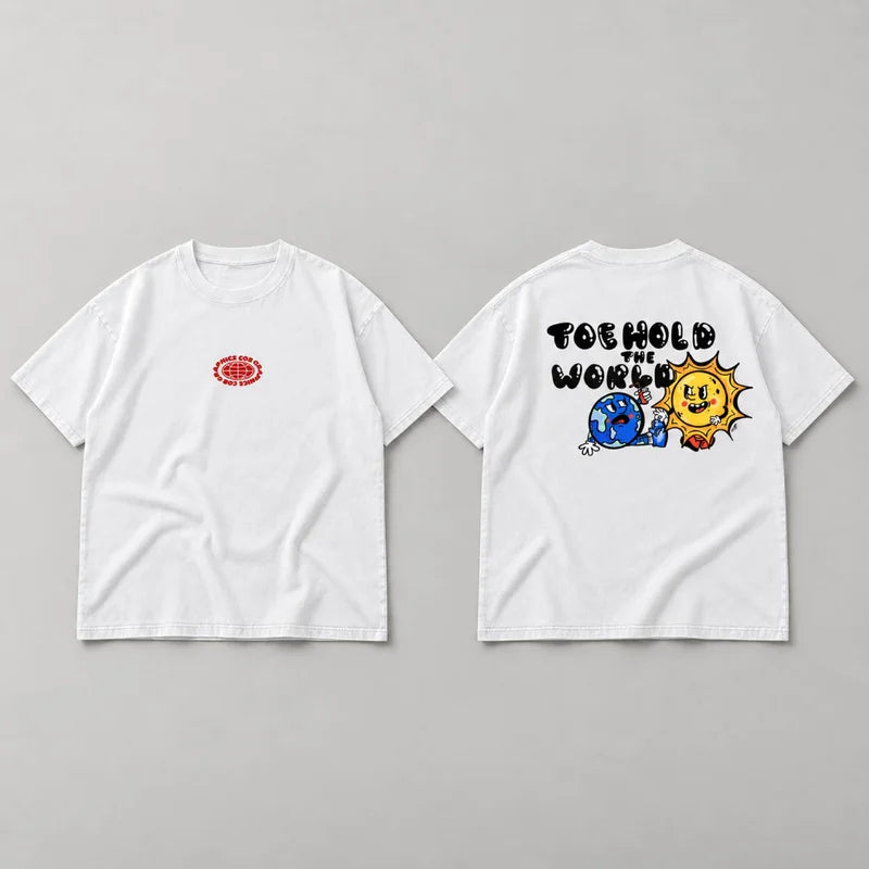 Toe Hold the world TEE — front and back views