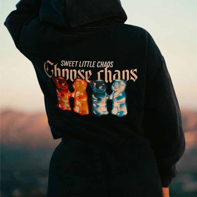 Choose Chaos hoodies and joggers — campaign photograph