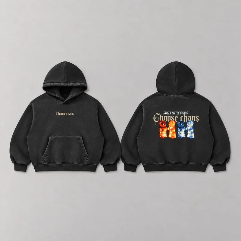 Choose Chaos hoodies and joggers — campaign photograph
