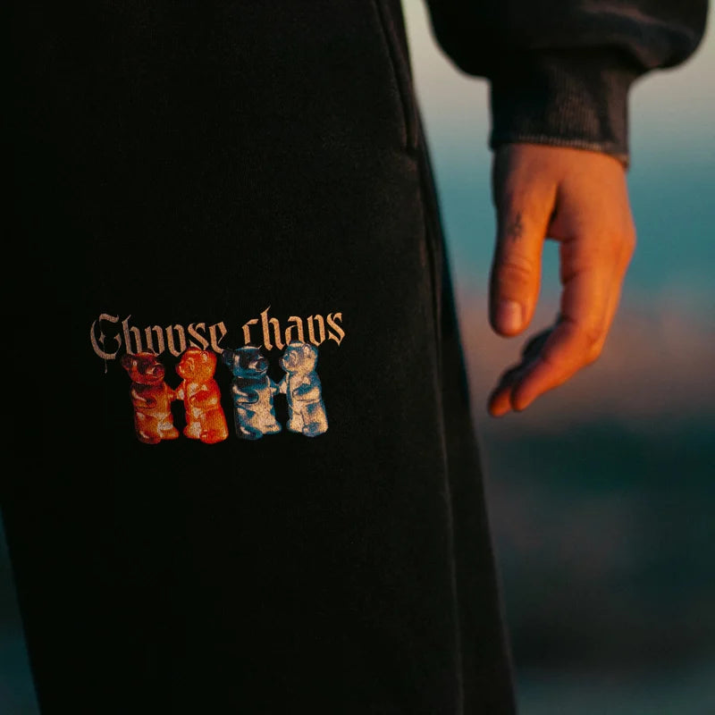 Choose Chaos hoodies and joggers — campaign photograph