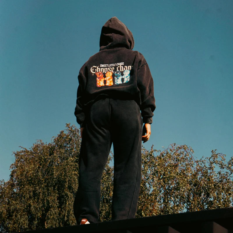 Choose Chaos hoodies and joggers — campaign photograph