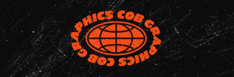 COB Graphics — orange-red globe emblem on textured black